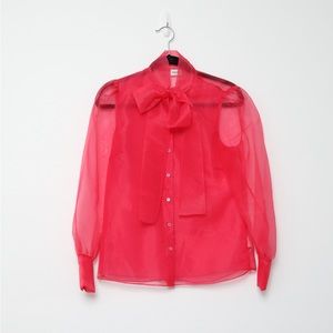 Babaton puff sleeve tie front bow blouse in fuschia. Size Small. Like new.